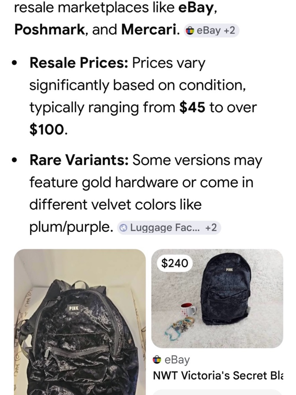 #1815**PINK Victoria's Secret Black Velvet Backpack/Stylish Everyday Unisex Bag - Picture 8 of 12